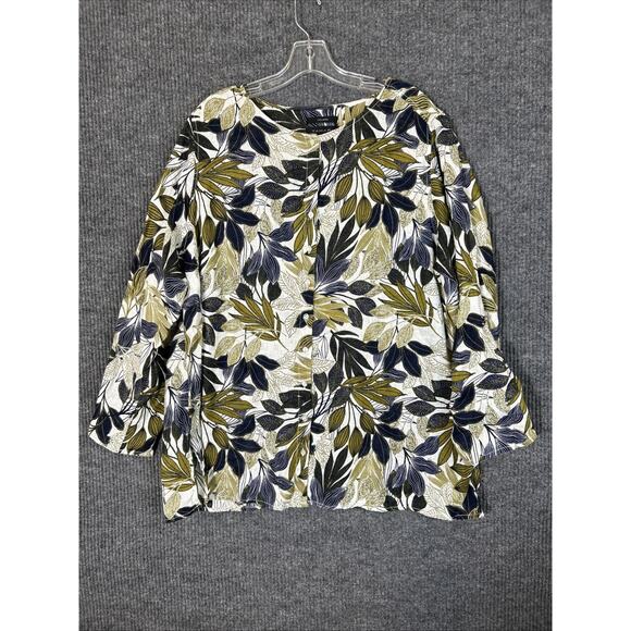 Tahari Womens Button Up Shirt 2X Linen Tropical Floral Resort Boho Long Sleeve - Picture 1 of 6